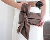 Chocolate Brown Clutch - The Elle Jane Clutch, chocolate brown satin formal wristlet, bride or bridesmaids big bow clutch purse, prom bag