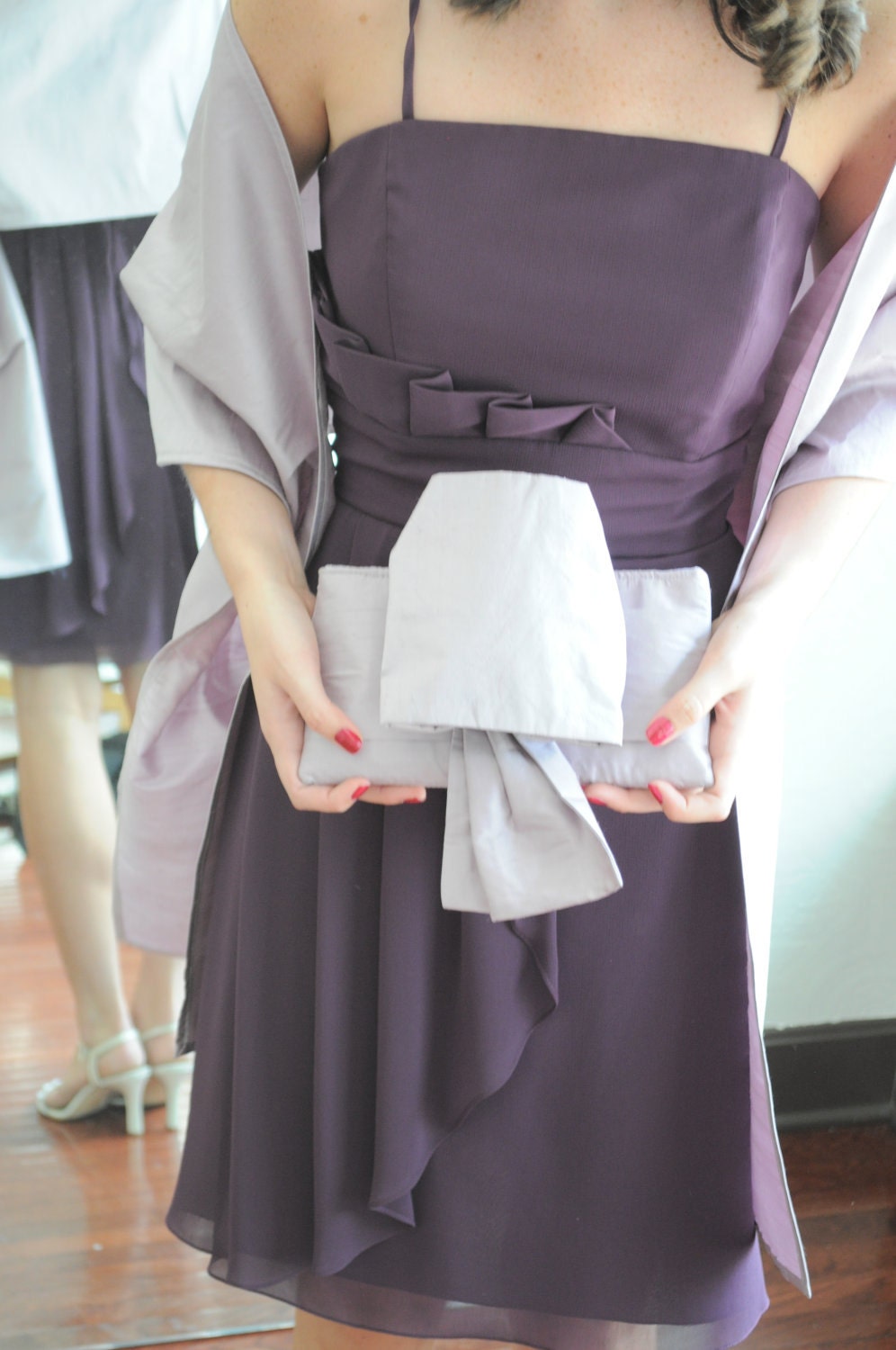 Matching Set - Shoulder Wrap and Clutch in dusty  lilac silk dupioni,  Formal Evening Wear, Mother of Bride Shawl and Purse