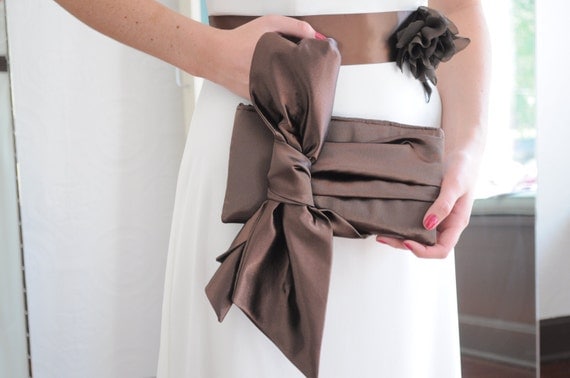 Chocolate Brown Clutch - The Elle Jane Clutch, chocolate brown satin formal wristlet, bride or bridesmaids big bow clutch purse, prom bag