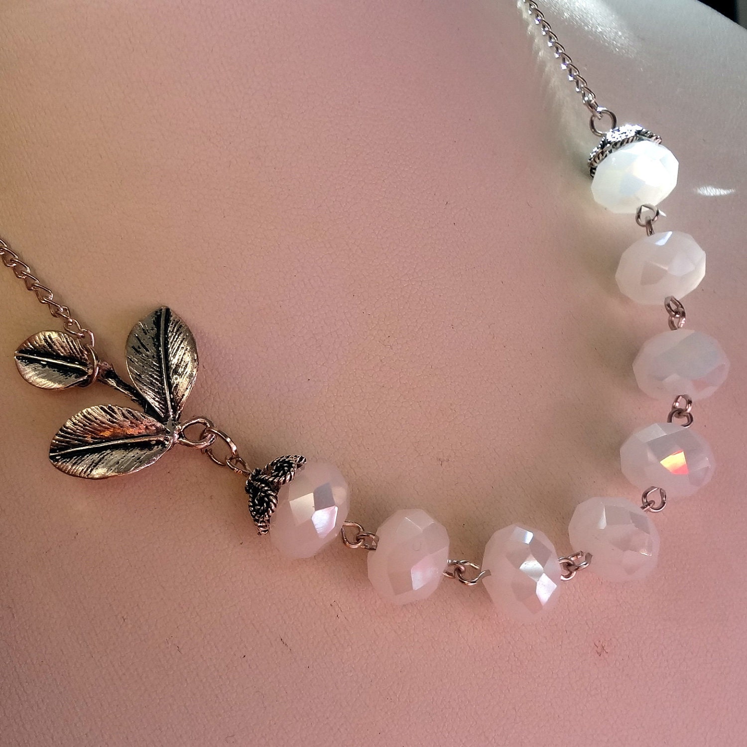 White Necklace, Frosted Glass, Bridesmaid Necklace , Wedding jewelry