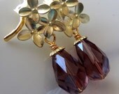 Gold  Earrings, Amethyst Earrings, Bridesmaid Jewelry