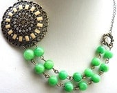 Green Necklace, Green Agate, Natural Stone,Double Strand