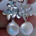 Coin Pearl Earrings, Silver Flower Earrings, Ivory Pearl Earrings, Bridesmaid Jewelry