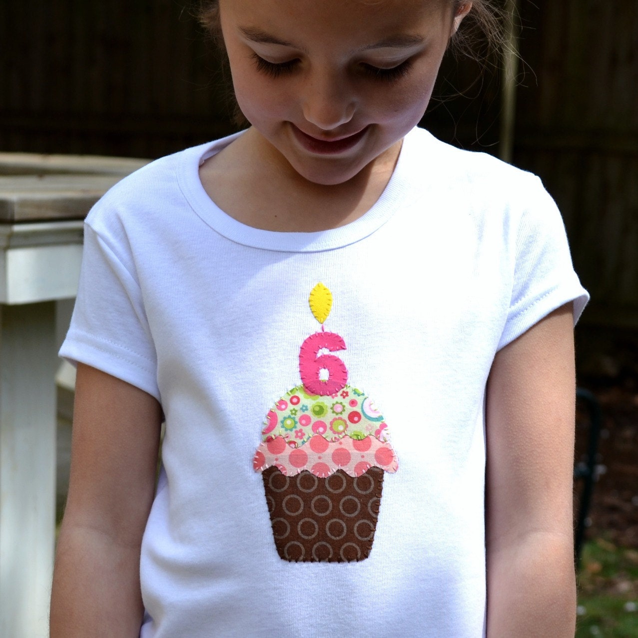 Birthday Girl Chocolate Cupcake Tee with Number Candle, Toddler and Kids T-shirt