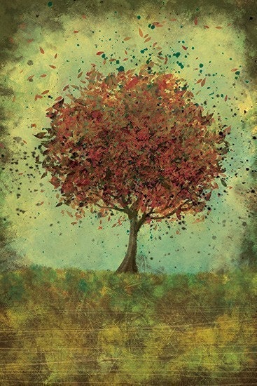 Art Print - Welcome Change (rustic green and burnt orange) - 12x18 Woodland Wall Art