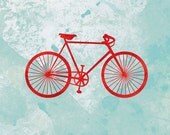 Bicycle Artwork - (red and turquoise) - 8x10 Print
