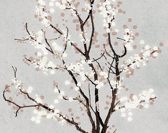 Silver Grey Tree Blossoms Art Print - Dancer in the Dark (silver) - 12x18 Print gray
