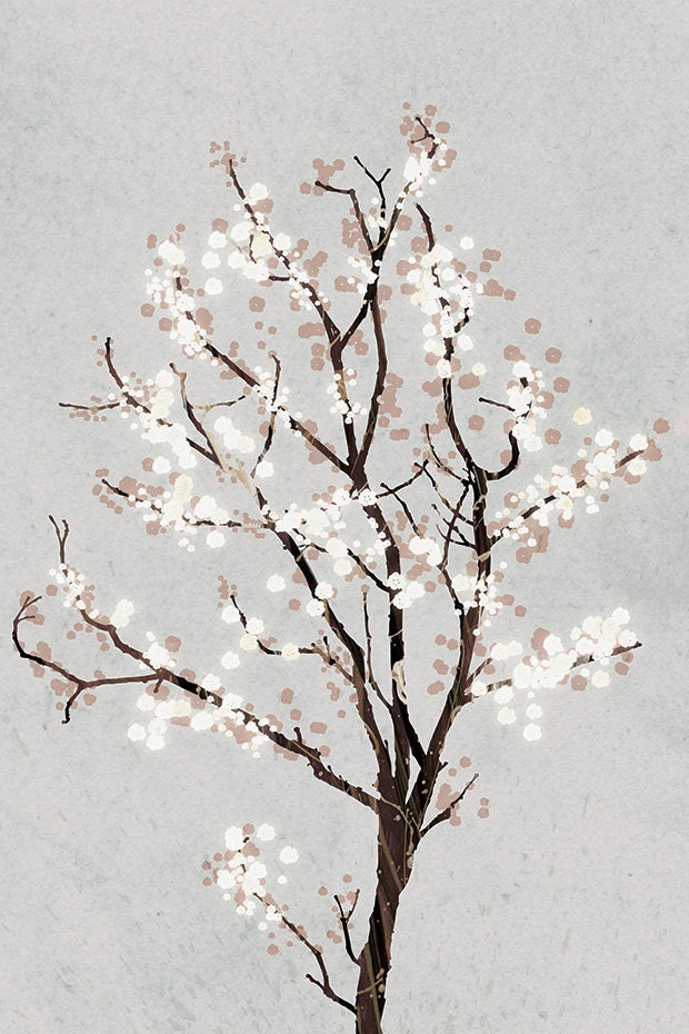 Silver Grey Tree Blossoms Art Print - Dancer in the Dark (silver) - 12x18 Print gray