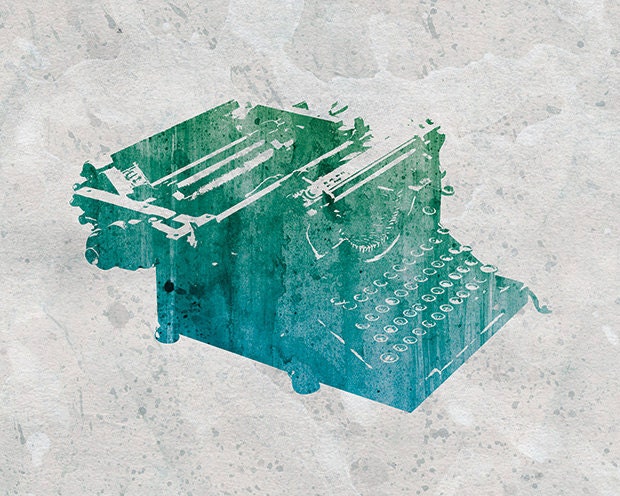 Typewriter Art Print - 8x10 - Antique Vintage Typewriter - Blue Green Grey