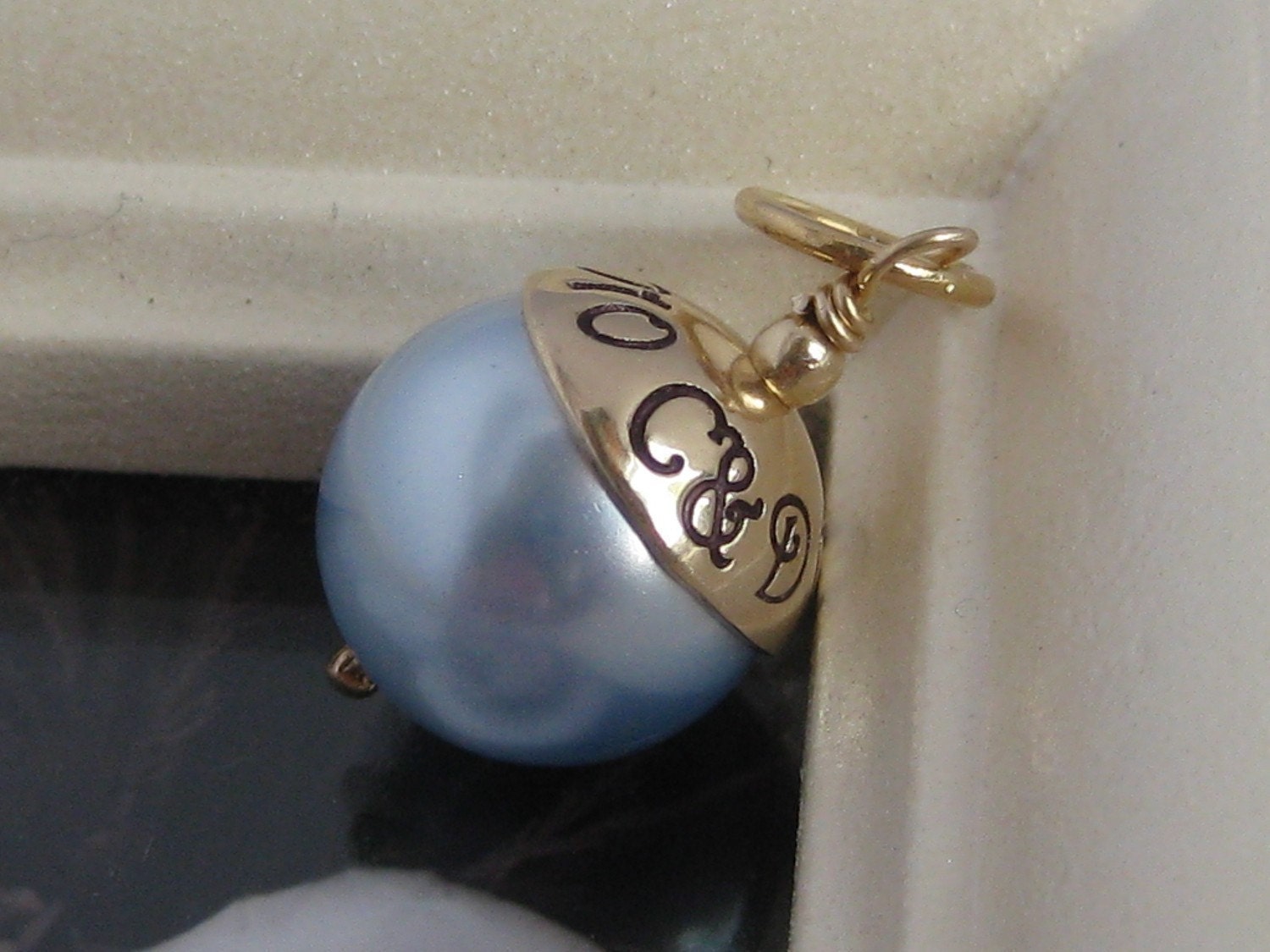 SOMETHING BLUE- Hand Stamped Custom Wedding Bouquet Charm- GOLD, fits Large Hole Charm bracelets