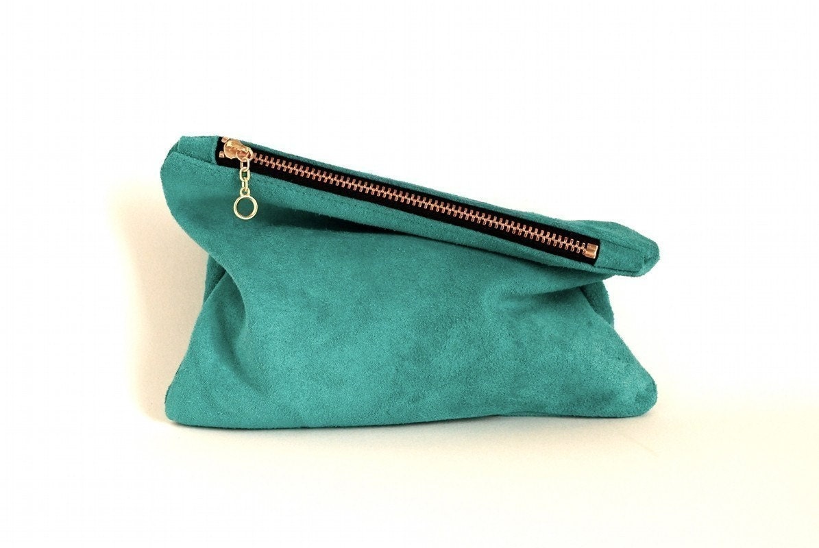 Leather mini clutch aqua blue