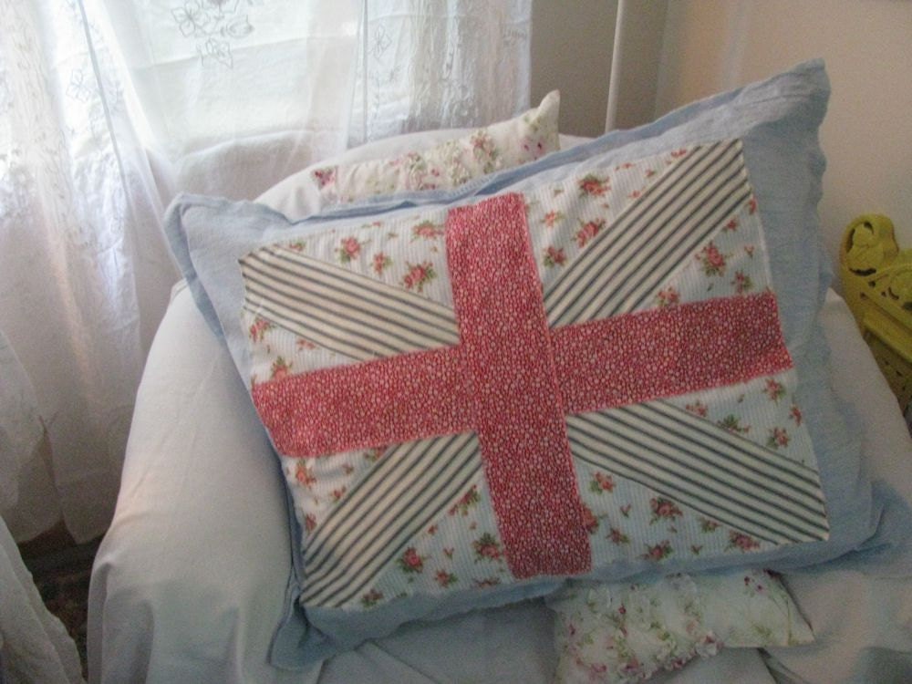 50% OFF - Jubilee Union Jack Pillow Cover - Shabby French Prairie Cottage Garden - for Standard Size Pillow