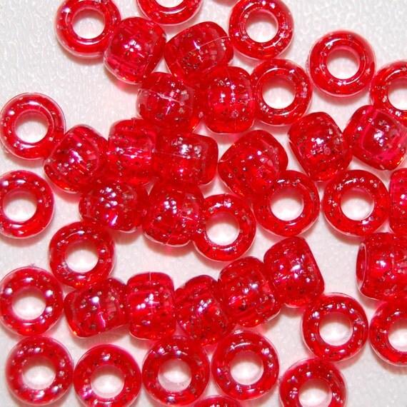 FREE USA S&H 100 Red Glitter Sparkle colored pony beads for kandi raver crafts beading lacing kandy rave jewelry and cuffs hair Jelly