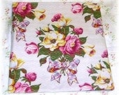 Pink Roses and Bows Vintage Barkcloth Bark Cloth Pillow front cotton fabric panel