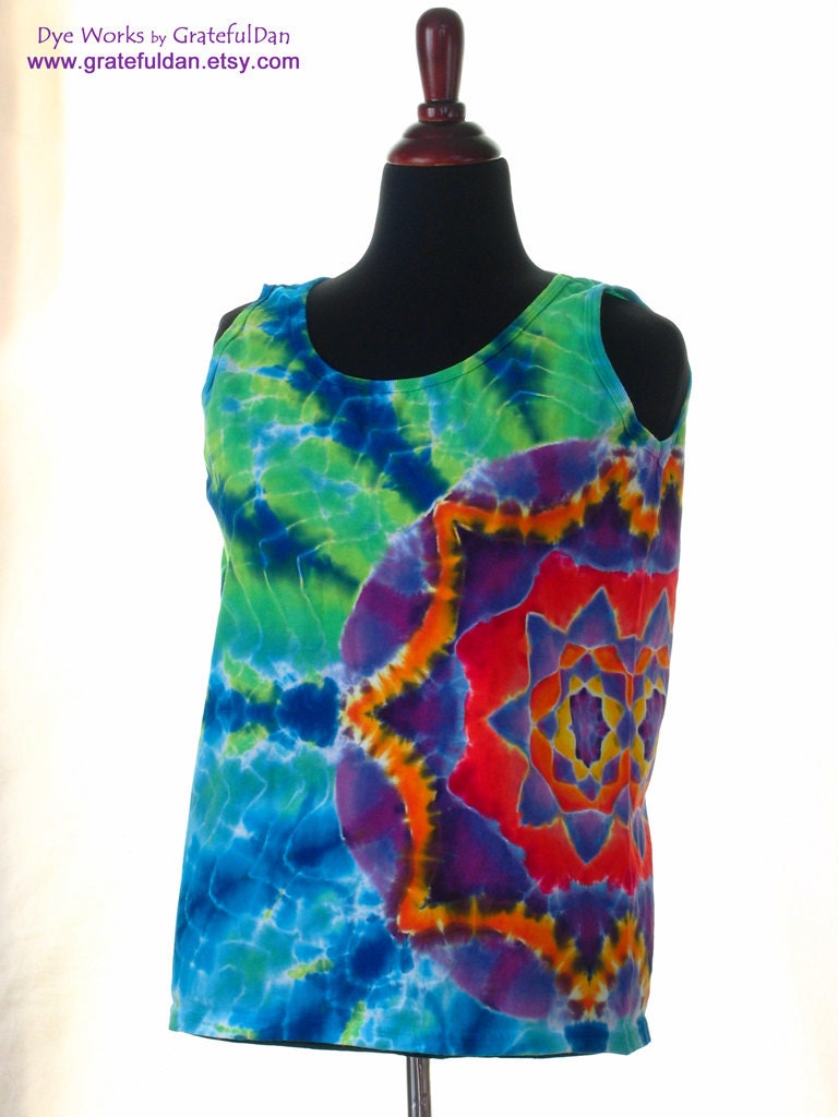 Large Ladies Tank Top with Tie Dye Side Mandala by GratefulDan