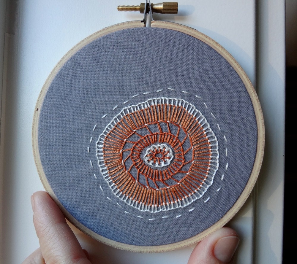 hoop art - hand embroidered freeform flower in 4 inch hoop by bo betsy - free shipping