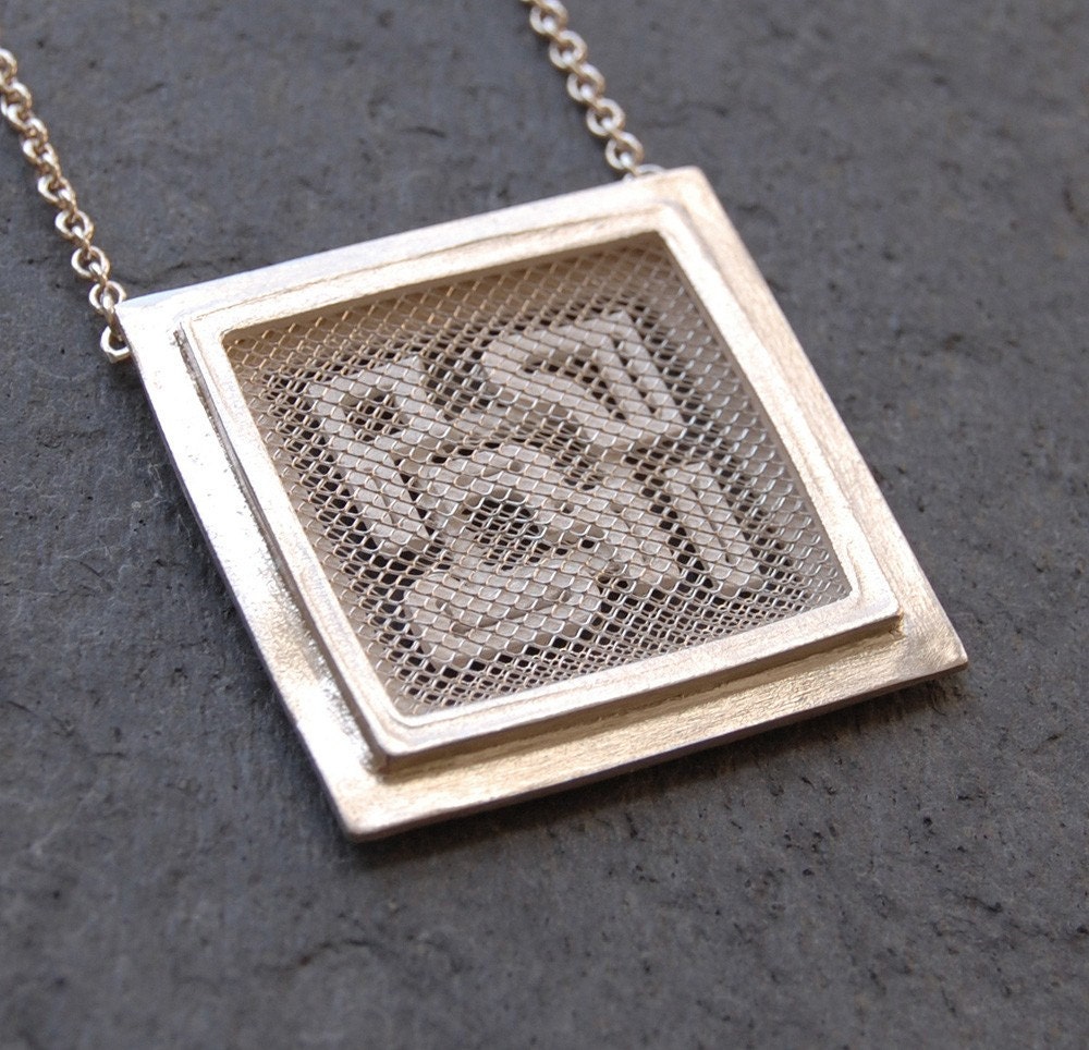 Silver Square Computer Chip Style Circuitry Pendant