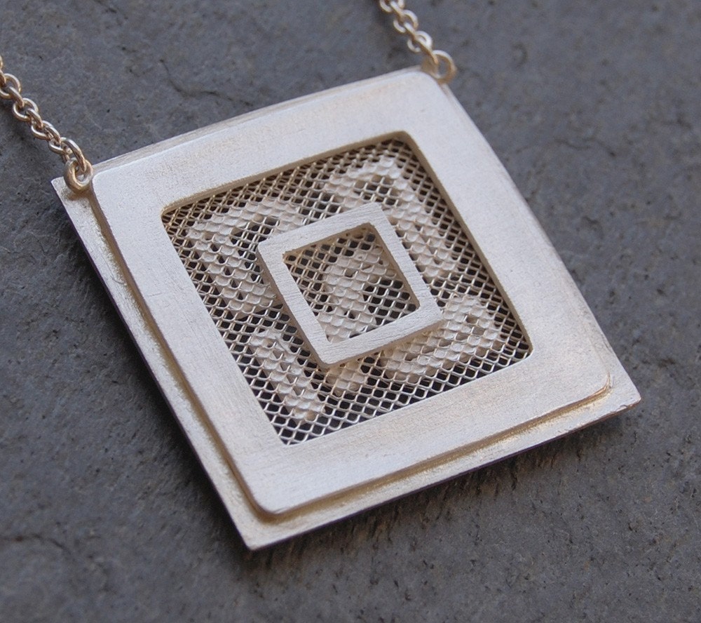 Silver Square Computer Chip Style Circuitry Pendant