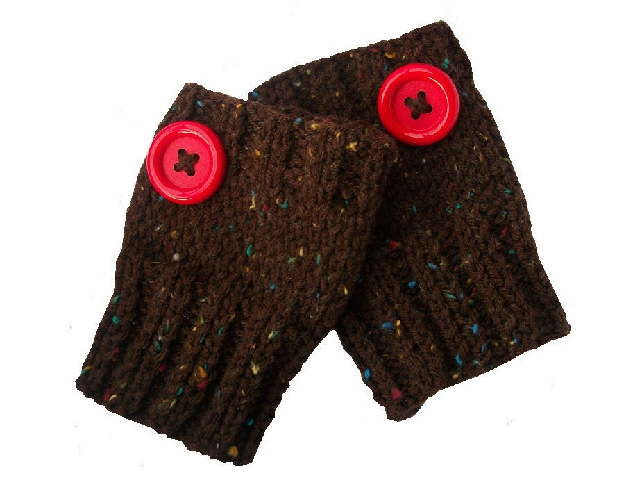 Autumn Confetti - hand knit fingerless gloves in brown with colorful flecks