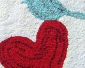 BLUE BIRD LOVE VALENTINE HAND HOOKED RUG