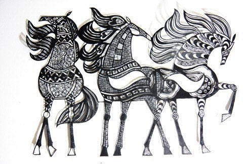 Papercuts-cutouts-handcuts-my modern horses