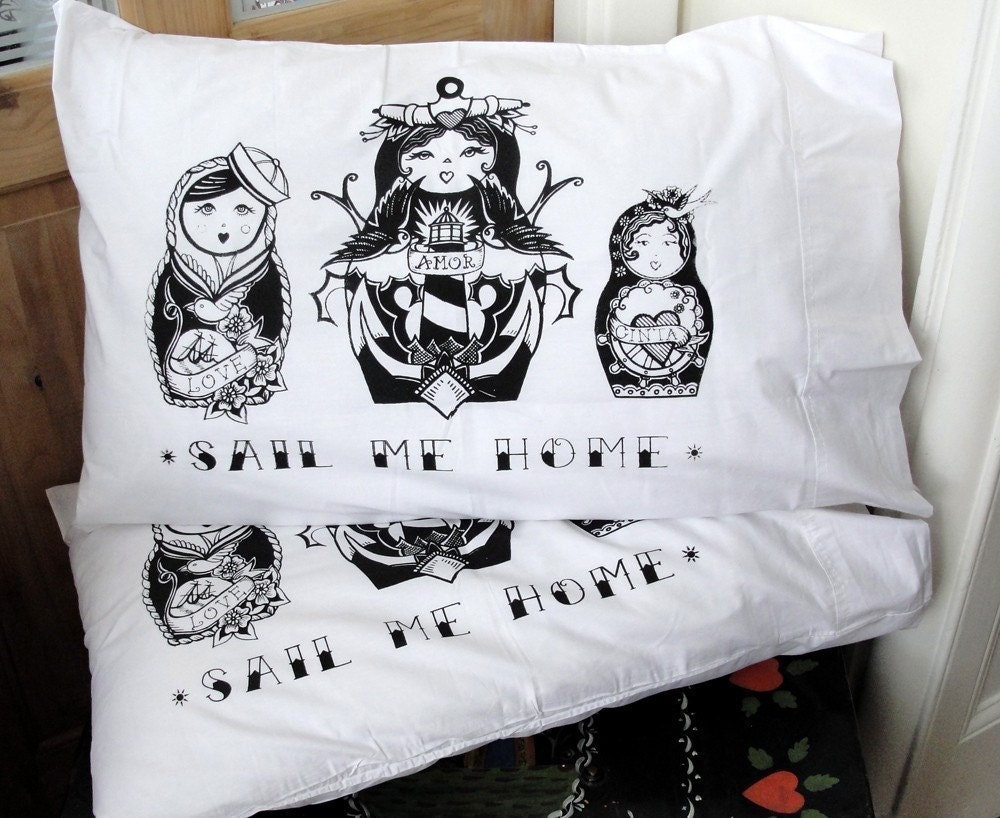 NAUTICAL Russian Dolls, Pillowcase Pair