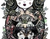 Little Red Riding, Russian Doll Print. 8x10 inches