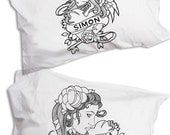 Personalised Name Pillow, Tattoo Flash, Pillowcase Pair