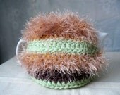 Teapot Cozy, Crocheted, Green, Gold, Taupe