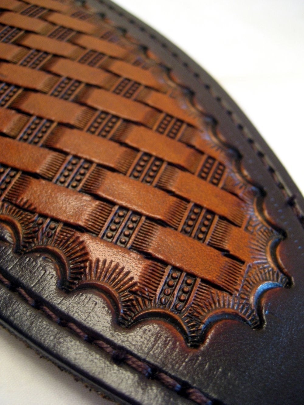 Leather Rifle Sling British Tan Tooled Basket Weave by LeatherPro