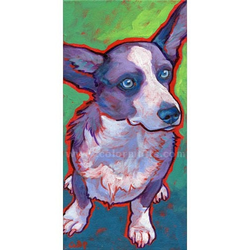 CARDIGAN WELSH CORGI Dog Original Art Painting 6x12 by Lynn Culp