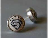 Handmade Sterling Silver Post Earrings with Embroidered Diamonds