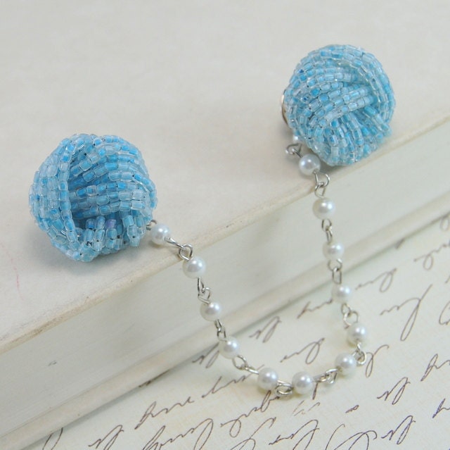 Sweater Clips - Blue Beaded Vintage Earrings