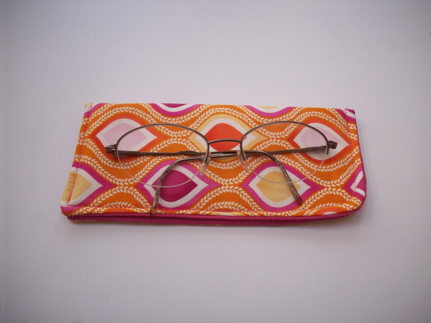 Bright Leaf Waves Orange and Pink or Rainbow Kitties Eyeglass Case Pouch Choose Your Print