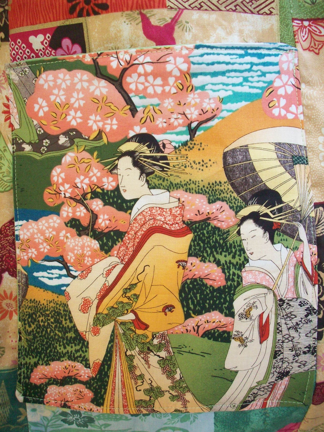 Splendid Japanese Ladies Paneled Tote Book Laptop Craft Bag with Pockets