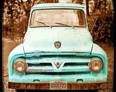 Rustic decor, wall art, teal photography, fine art photograph, car art, old rusted teal blue color truck, vintage home decor - 8x8
