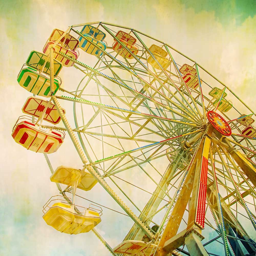 Nursery art carnival photography Ferris wheel vintage swing ride honeysuckle teal pastel circus photo - 16x16
