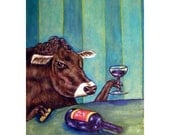 Cow at the Wine Bar Art Print 8x10