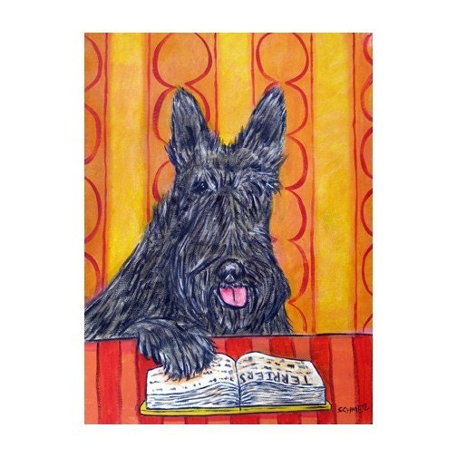 Scottish Terrier Reading a Book Dog Art Print 8x10