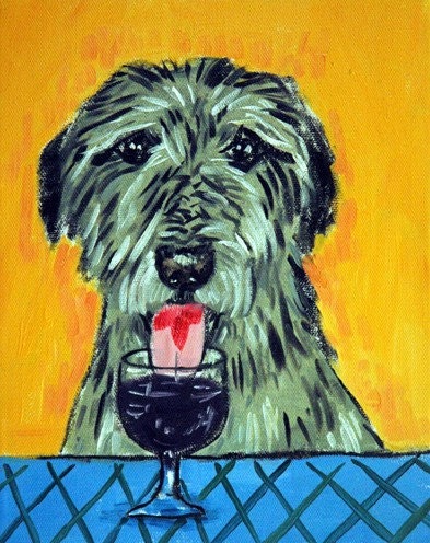 Irish Wolfhound at the Wine Bar Dog Art Print