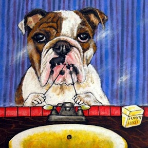 Bulldog Flossing Dog Animal Art Tile Coaster Gift bathroom JSCHMETZ pop art abstract modern FOLK art