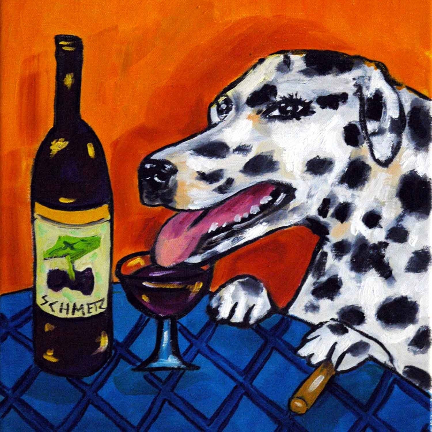 Dalmatian at the Wine Bar Dog Art Tile JSCHMETZ modern abstract folk pop art AMERICAN ART gift