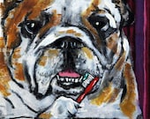 Bulldog Brushing Teeth Dog Art Print Giclee Gift JSCHMETZ modern abstract folk pop art AMERICAN ART gift 11x14