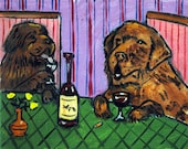 Newfoundlands at the Wine Bar Dog Art Print 8x10