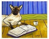 Siamese Cat Reading a Book Art Print