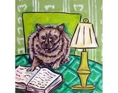 Burmese Cat Reading a Book Animal Art Print 8x10