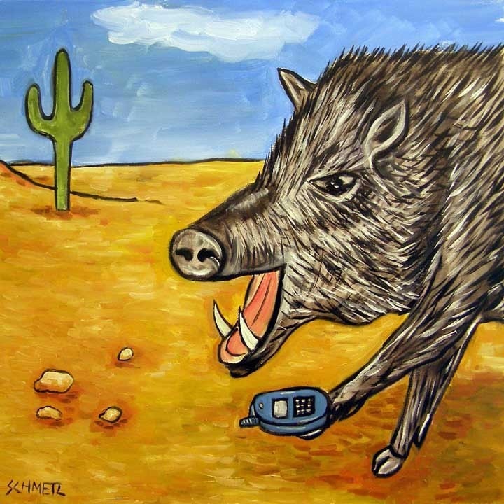 javelina Talking on a Cell Phone Art Tile Coaster
