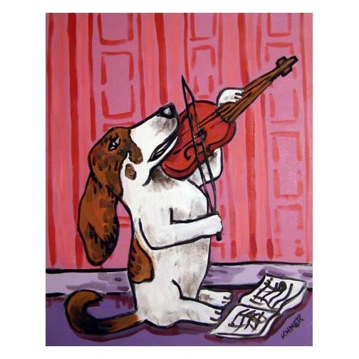 Basset Hound playing the Violin Dog Art Print