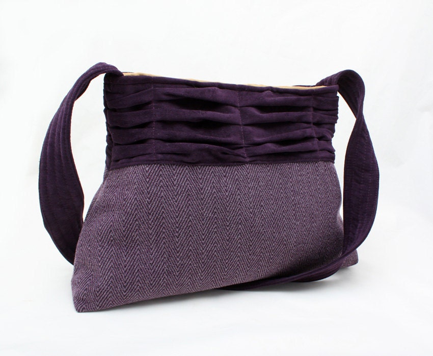 Handbag Pleated Purple Purse in Suedecloth Everyday Bag