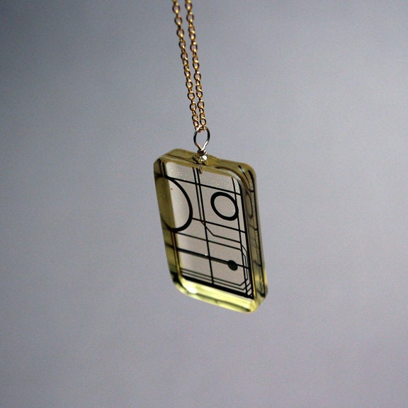 Deco Geek Girl Pendant on Gold Chain